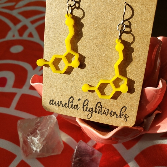 Serotonin molecule earrings - Picture 4 of 7